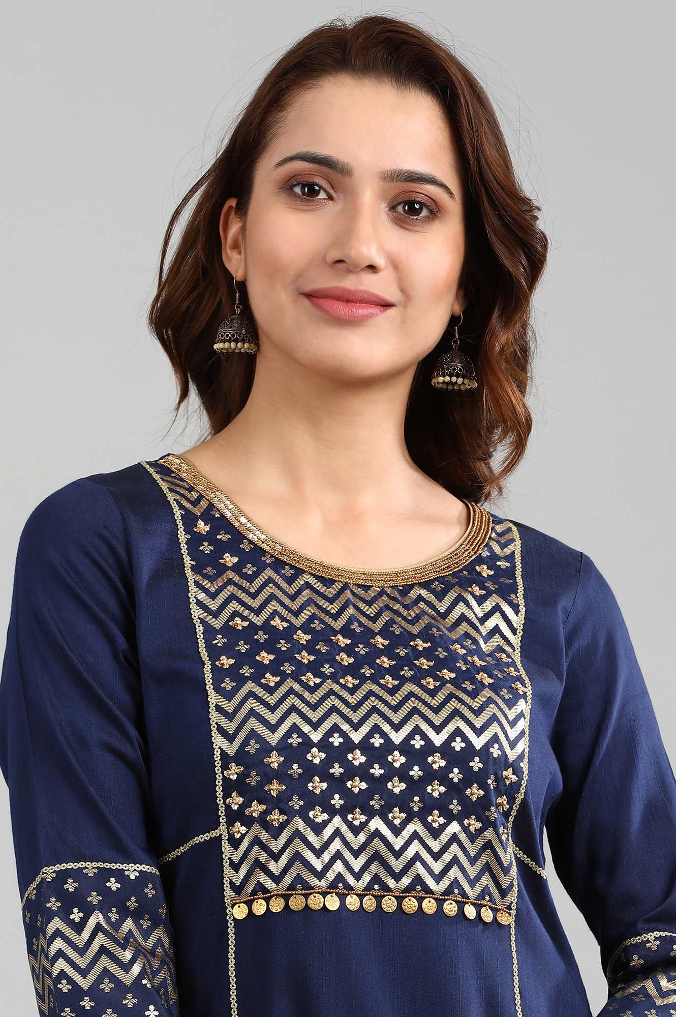 Blue Round Neck Asymmetrical kurta Set