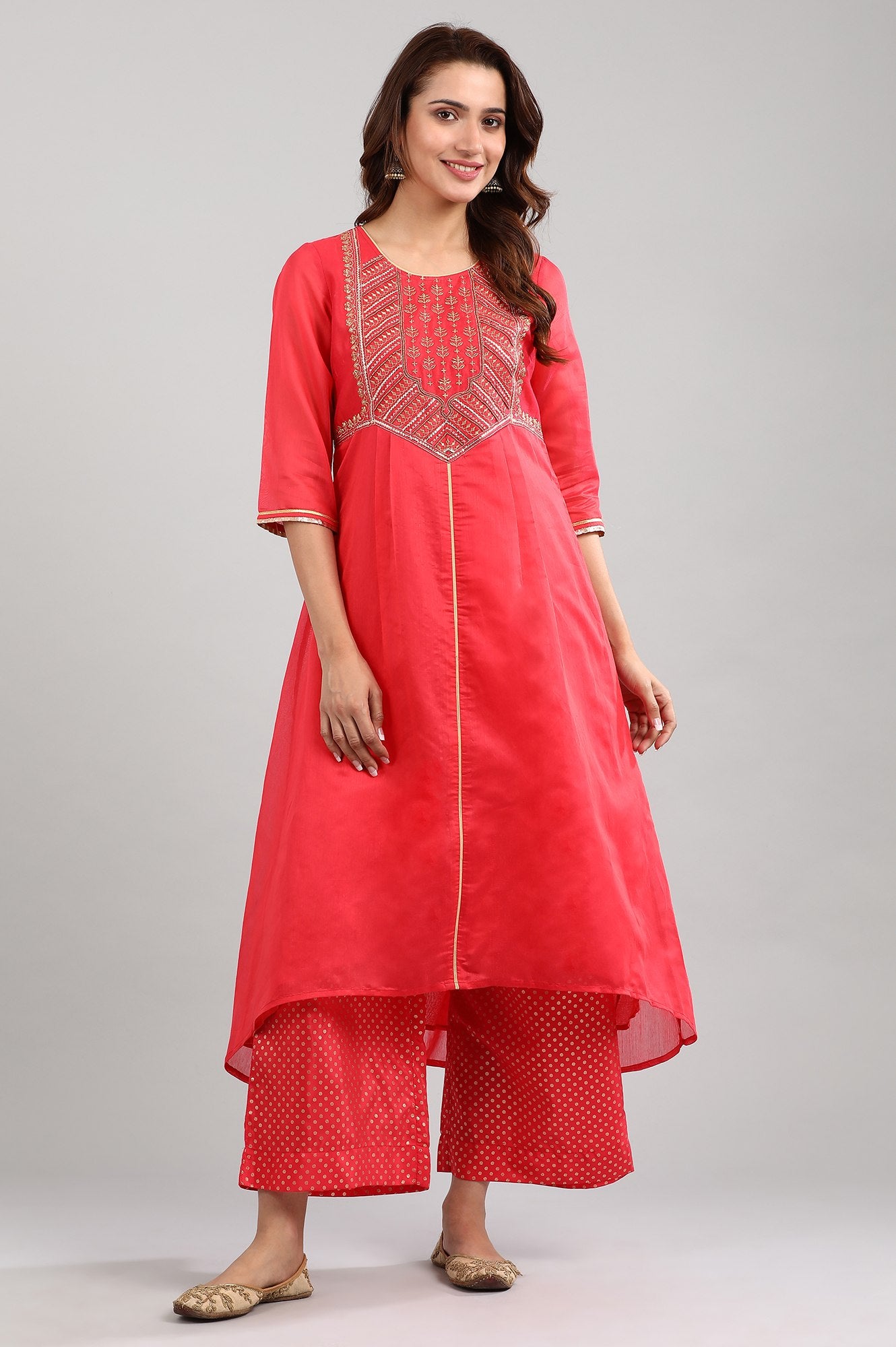 Red Round Neck Yarn-dyed kurta Set