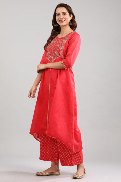 Red Round Neck Yarn-dyed kurta Set