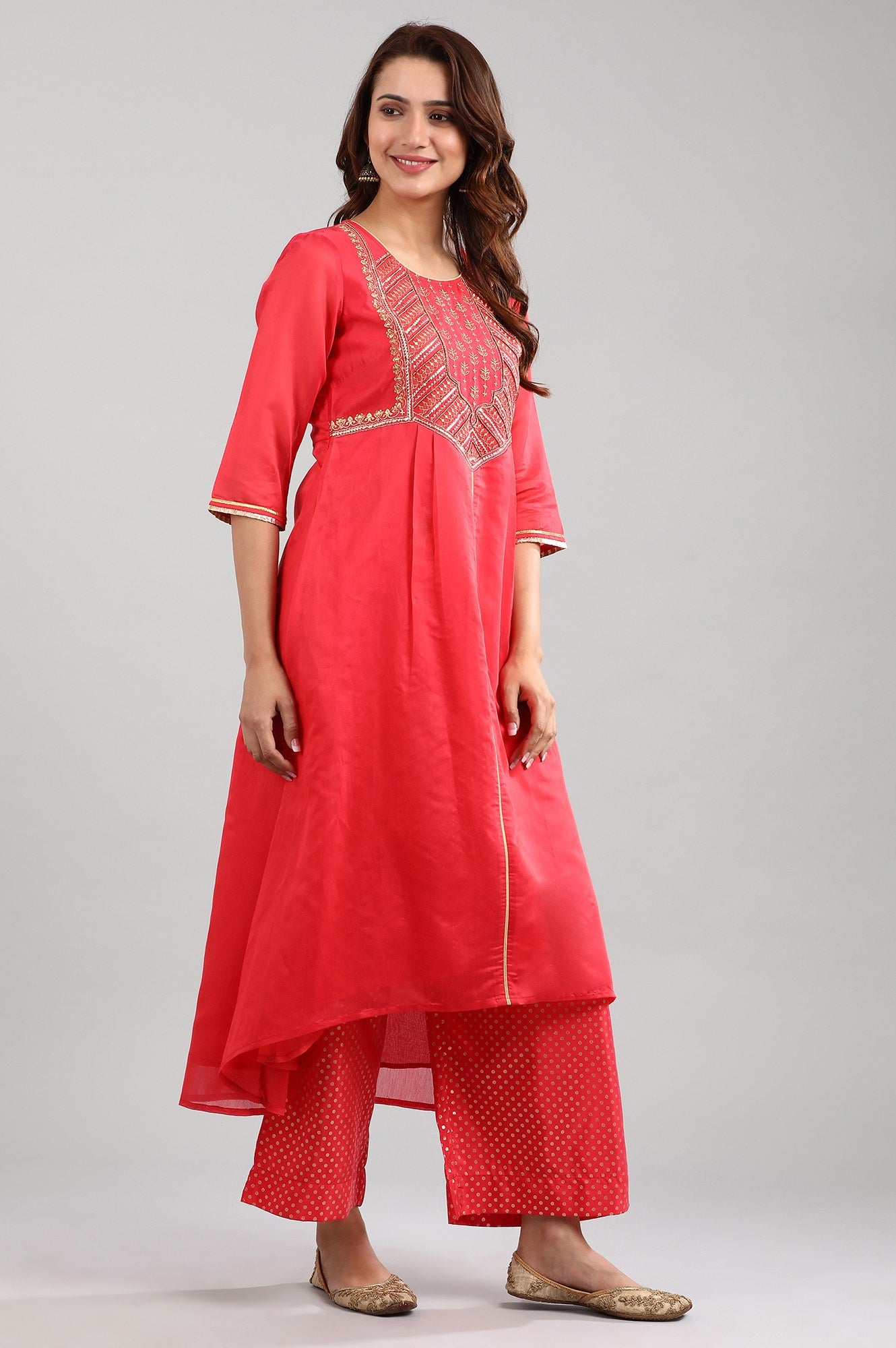 Red Round Neck Yarn-dyed kurta Set