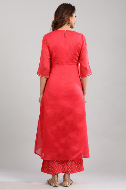 Red Round Neck Yarn-dyed kurta Set