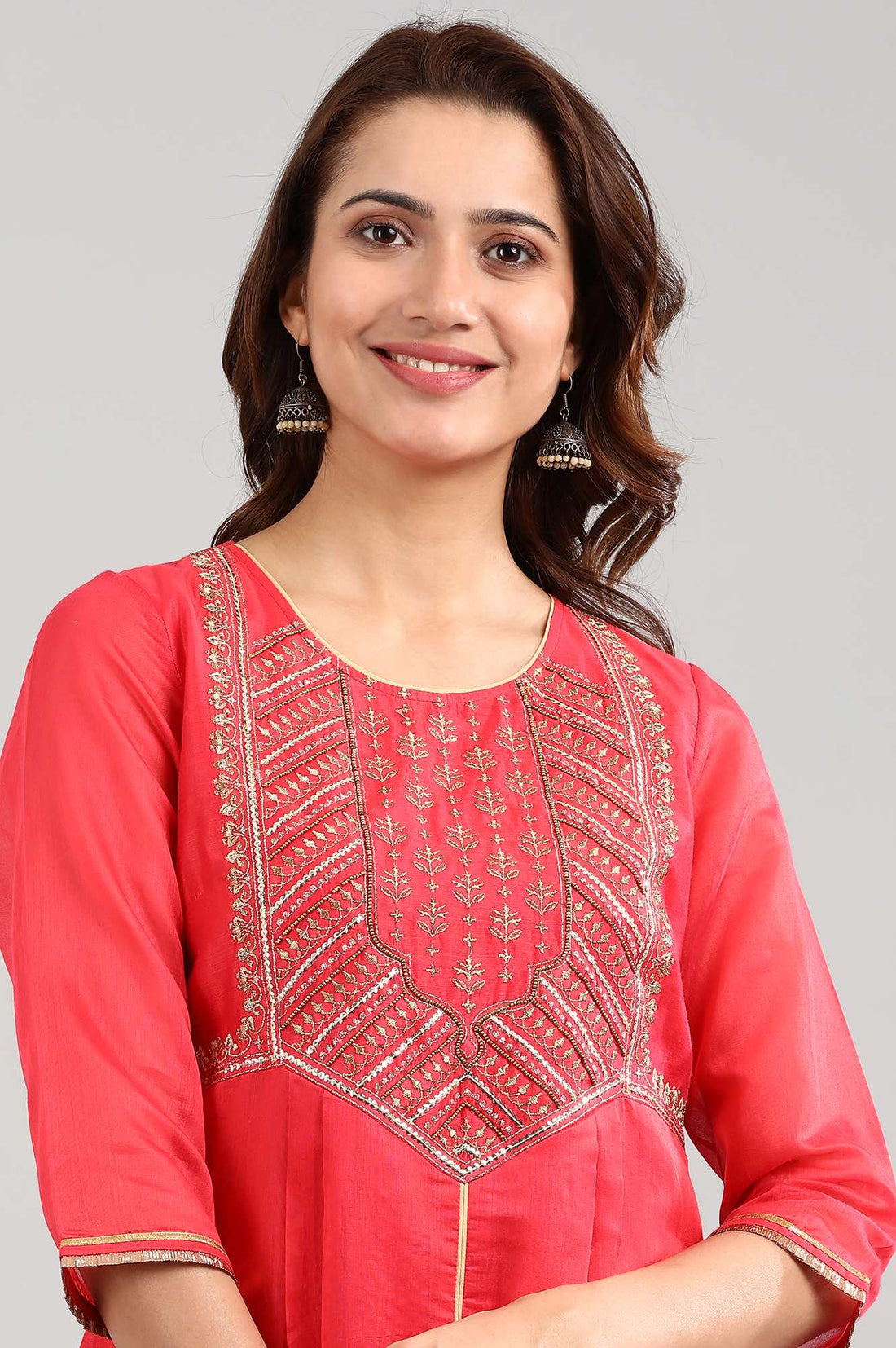 Red Round Neck Yarn-dyed kurta Set