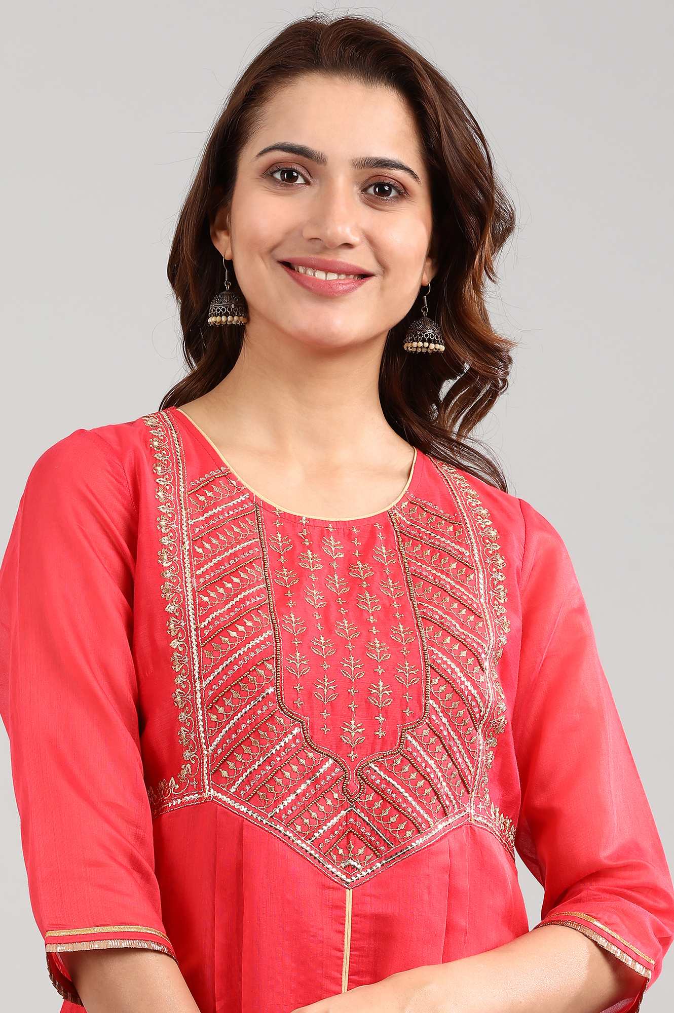 Red Round Neck Yarn-dyed kurta Set