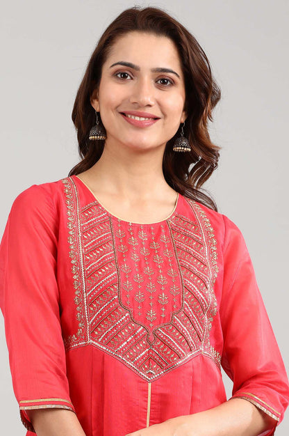 Red Round Neck Yarn-dyed kurta Set