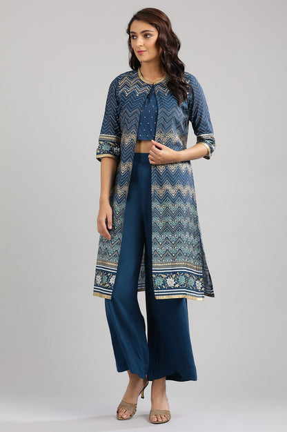 Blue Round Neck Embellished kurta Set