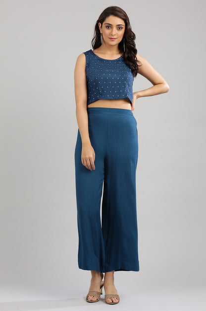 Blue Round Neck Embellished kurta Set