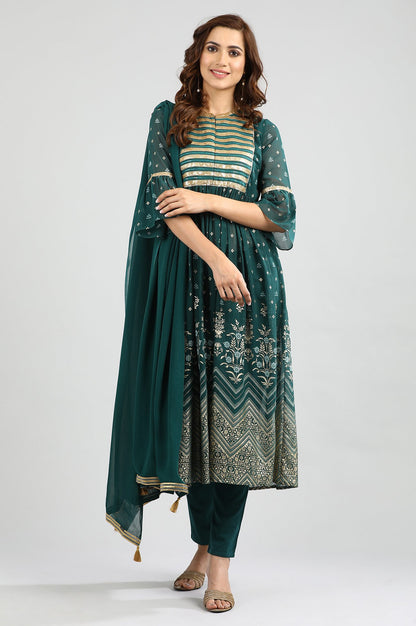 Green Round Neck Embellished kurta Set