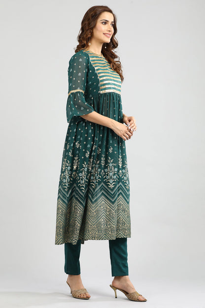 Green Round Neck Embellished kurta Set