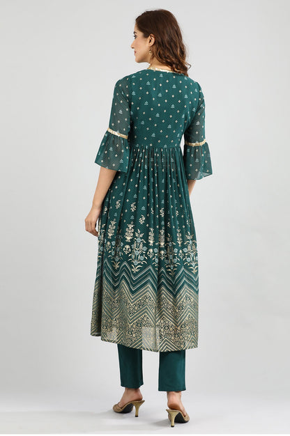 Green Round Neck Embellished kurta Set