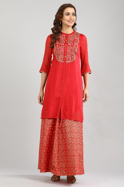 Red Mandarin Neck Embellished kurta Set