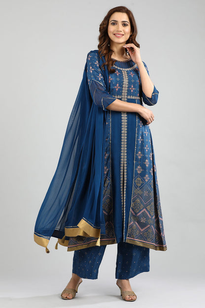 Blue Round Neck Embellished kurta Set