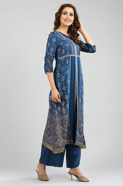 Blue Round Neck Embellished kurta Set