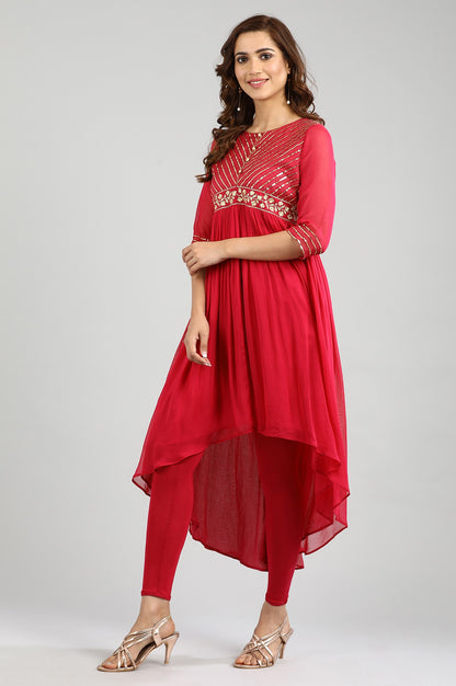 Pink Round Neck Embellished kurta Set