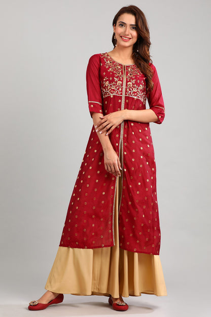 Red Round Neck Embellished kurta Set