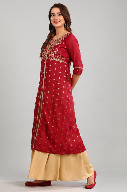 Red Round Neck Embellished kurta Set