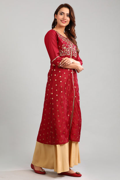 Red Round Neck Embellished kurta Set