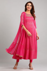 Pink Round Neck Yarn-dyed kurta Set