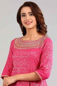 Pink Round Neck Yarn-dyed kurta Set