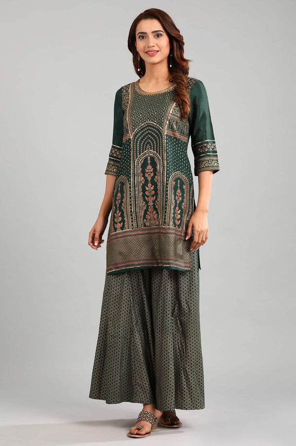 Green Round Neck Embellished kurta Set