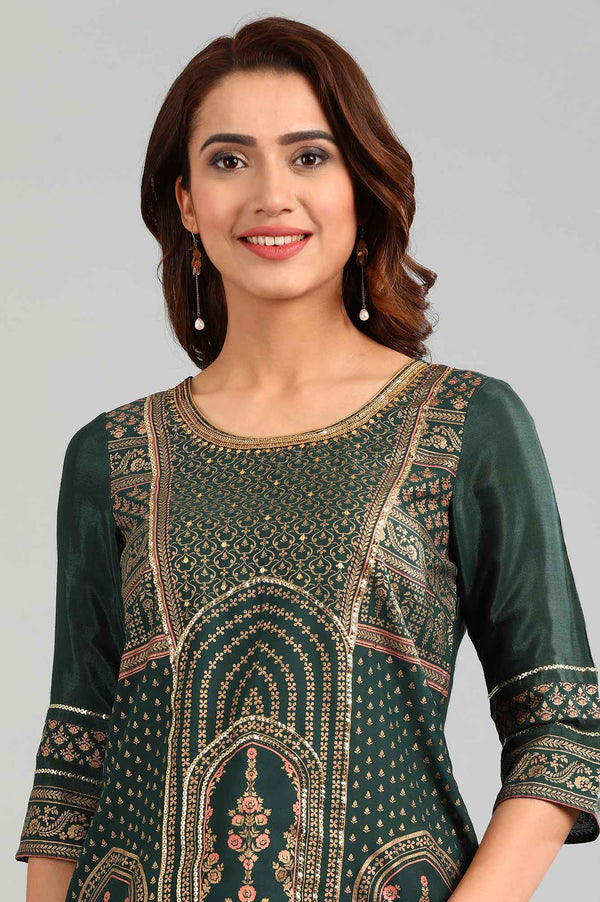 Green Round Neck Embellished kurta Set