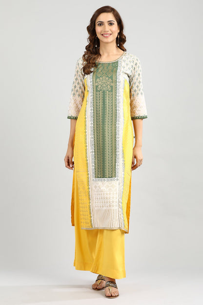 Yellow Round Neck Printed kurta Set