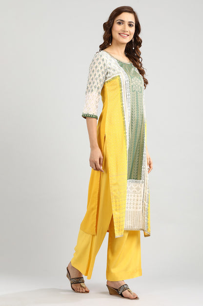 Yellow Round Neck Printed kurta Set