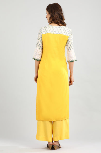 Yellow Round Neck Printed kurta Set