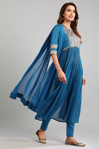 Blue Band Collar Embellished kurta Set