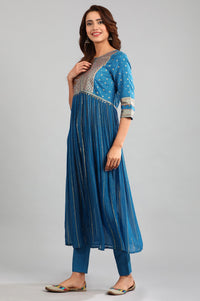 Blue Band Collar Embellished kurta Set