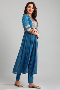Blue Band Collar Embellished kurta Set