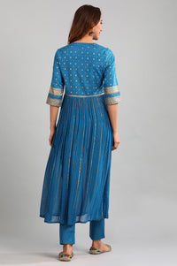 Blue Band Collar Embellished kurta Set
