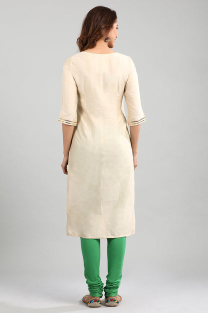 Off-White Round Neck Embellished kurta Set