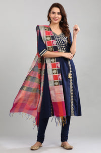 Navy Blue Round Neck Embellished kurta Set