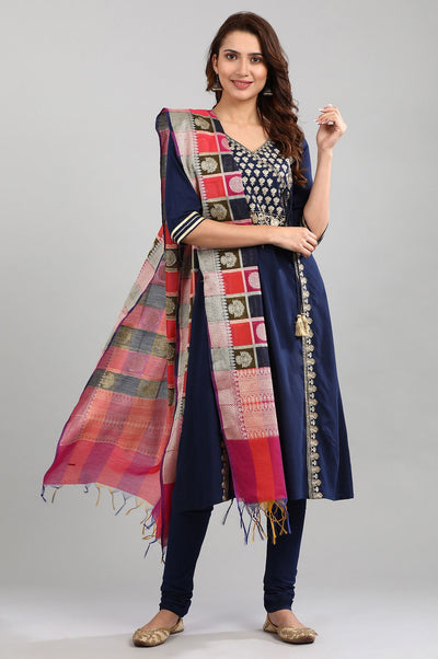 Navy Blue Round Neck Embellished kurta Set