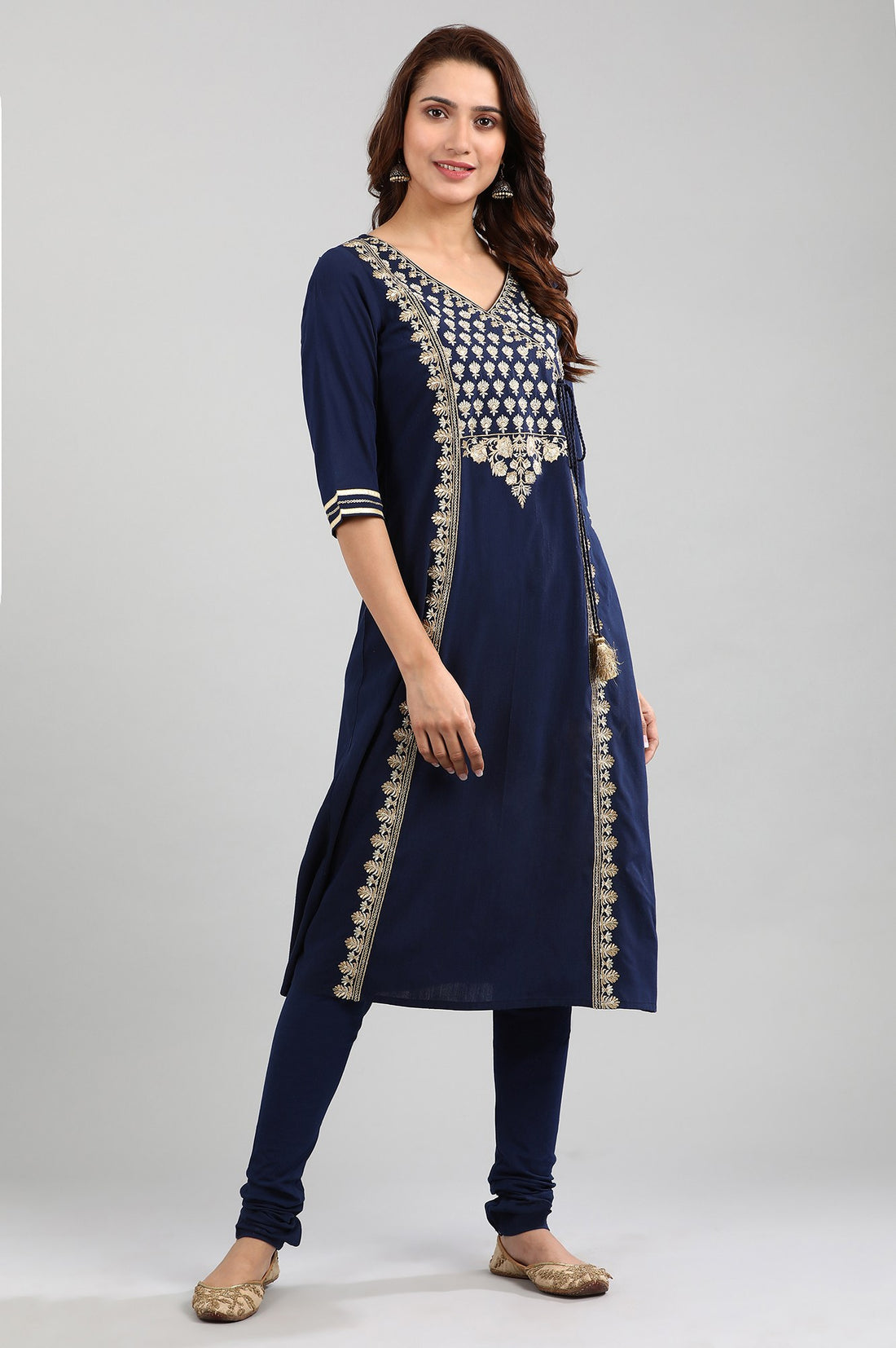Navy Blue Round Neck Embellished kurta Set