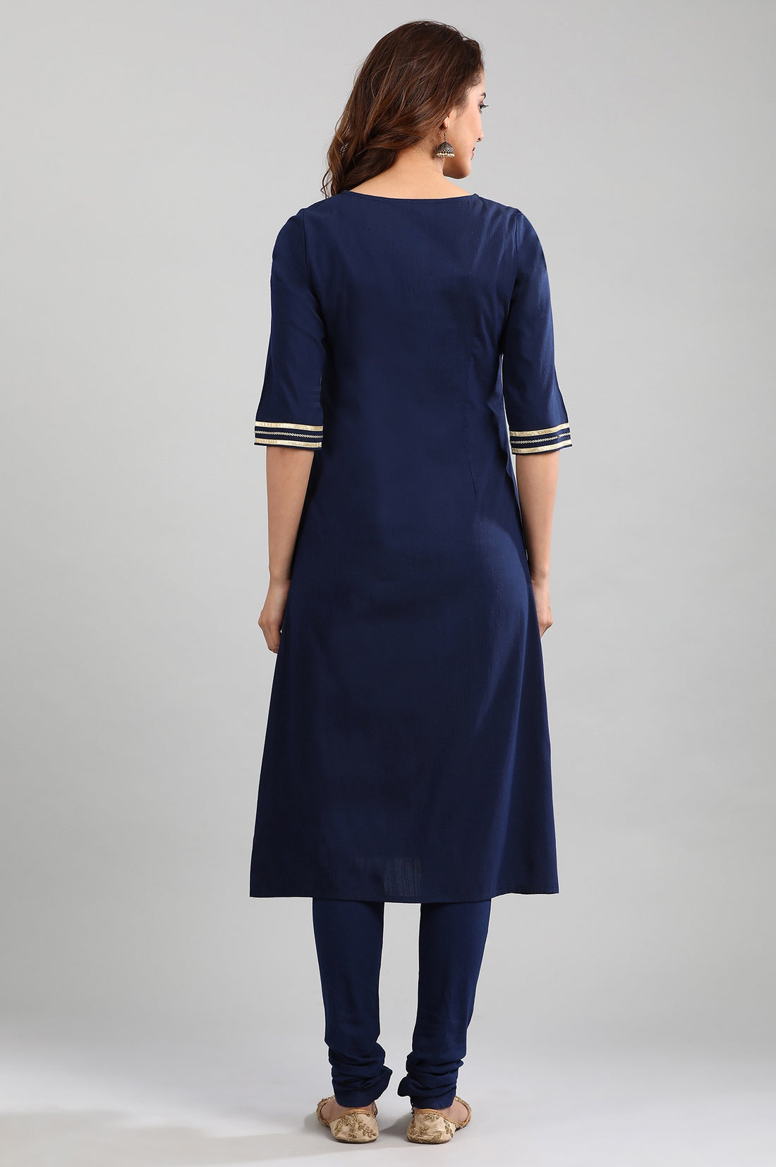 Navy Blue Round Neck Embellished kurta Set