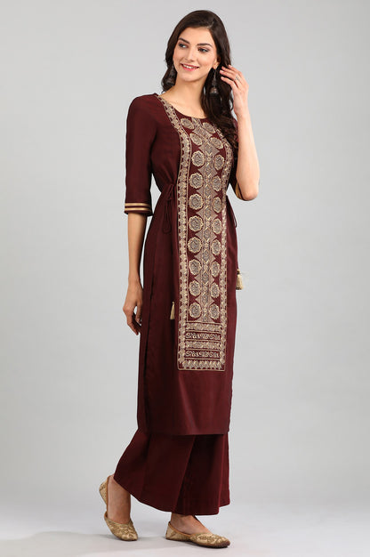 Maroon Round Neck Embellished kurta Set