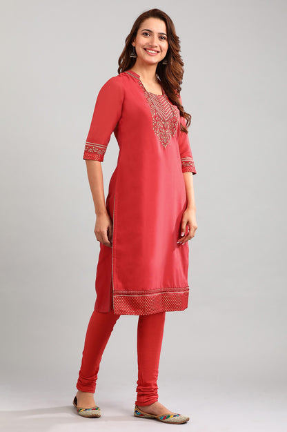 Red Square Neck Yarn-dyed kurta Set