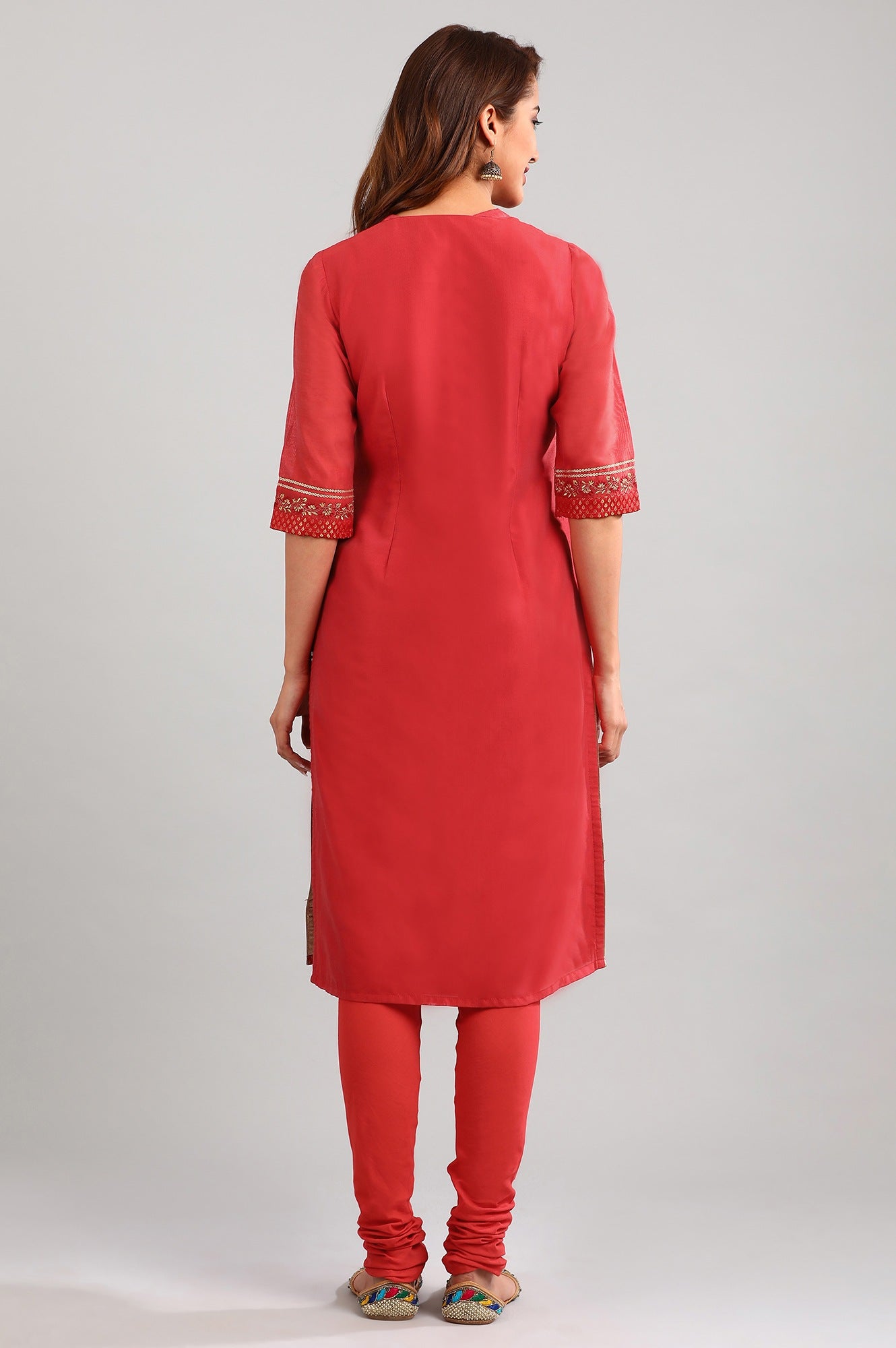 Red Square Neck Yarn-dyed kurta Set