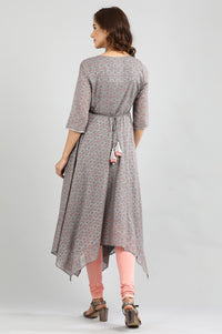 Grey V-Neck Printed kurta Set