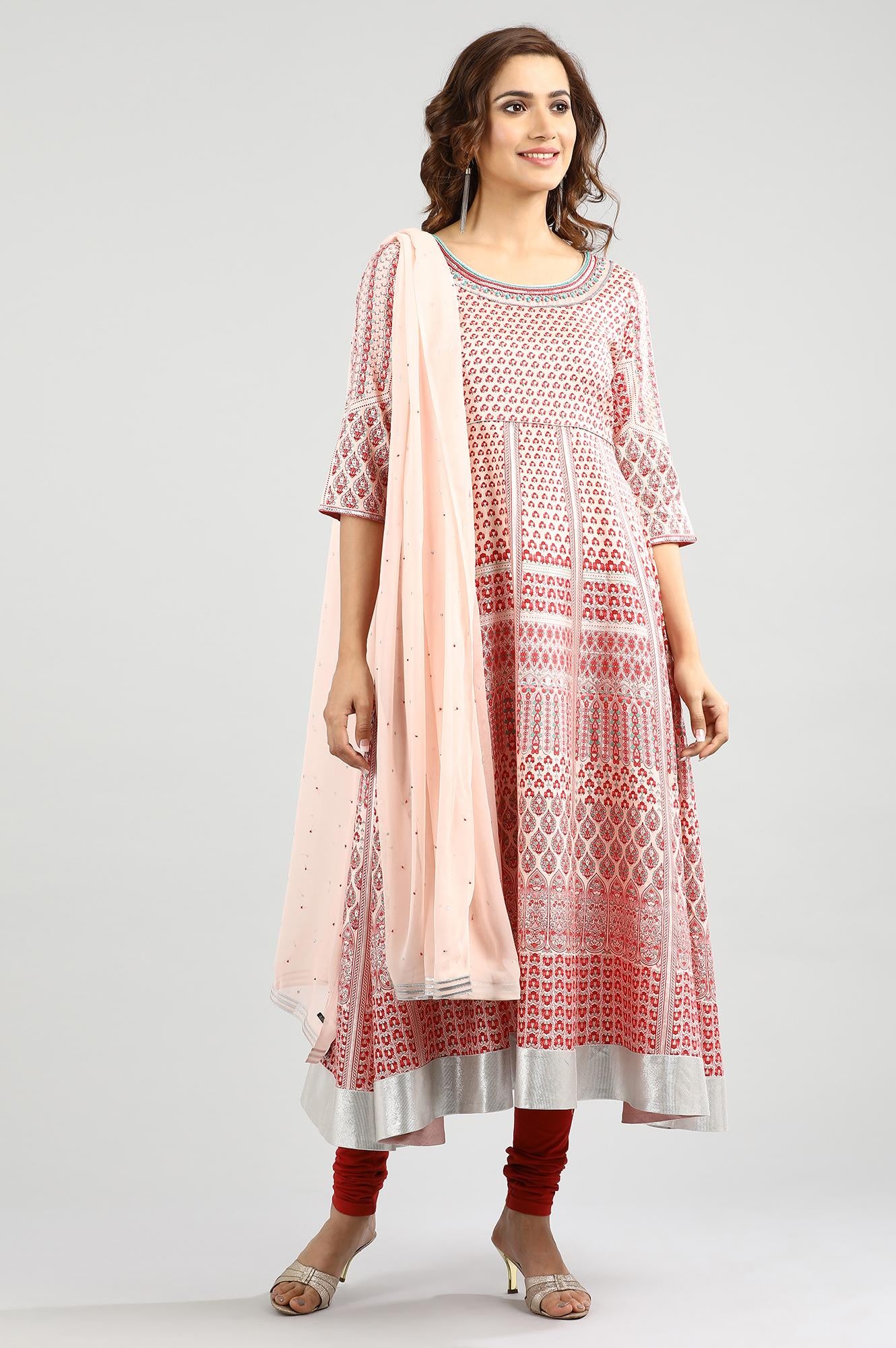 Pink Round Neck Printed kurta Set