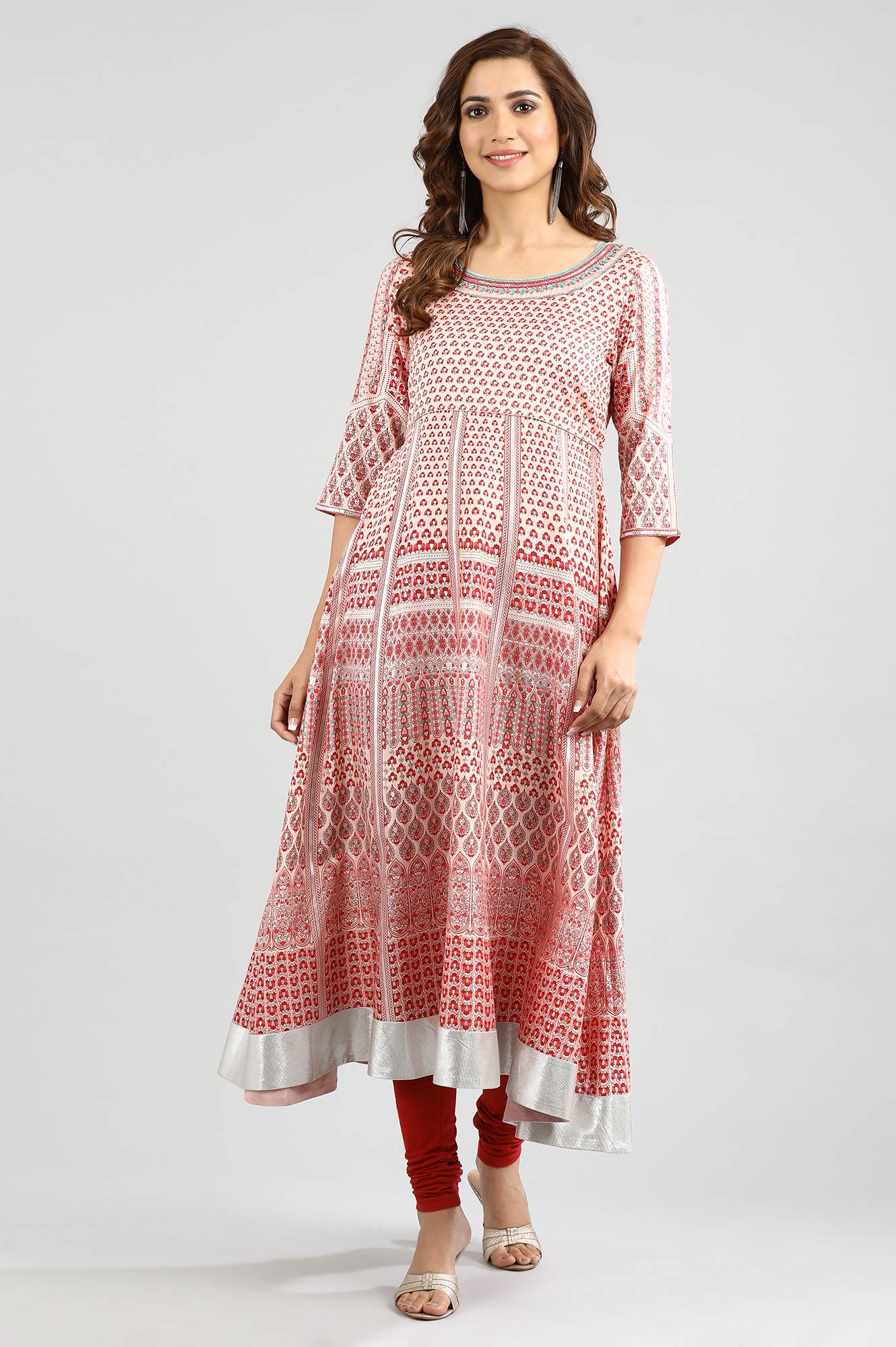 Pink Round Neck Printed kurta Set