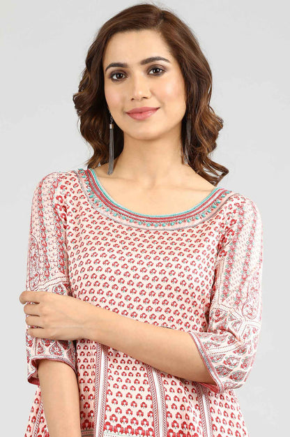 Pink Round Neck Printed kurta Set