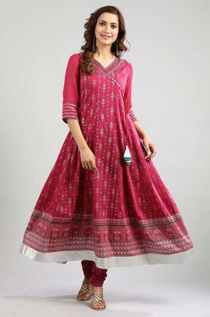 Pink V-Neck Printed kurta Set