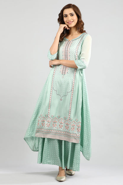 Green Round Neck Printed kurta Set