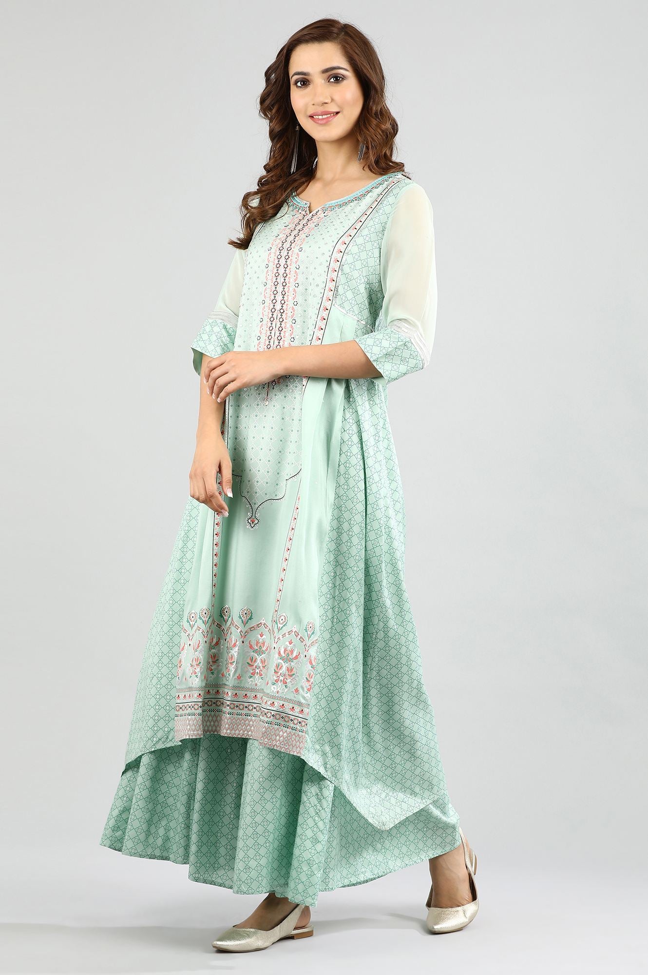 Green Round Neck Printed kurta Set