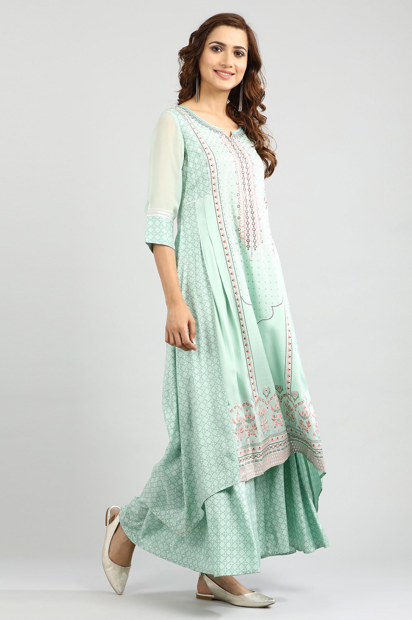 Green Round Neck Printed kurta Set