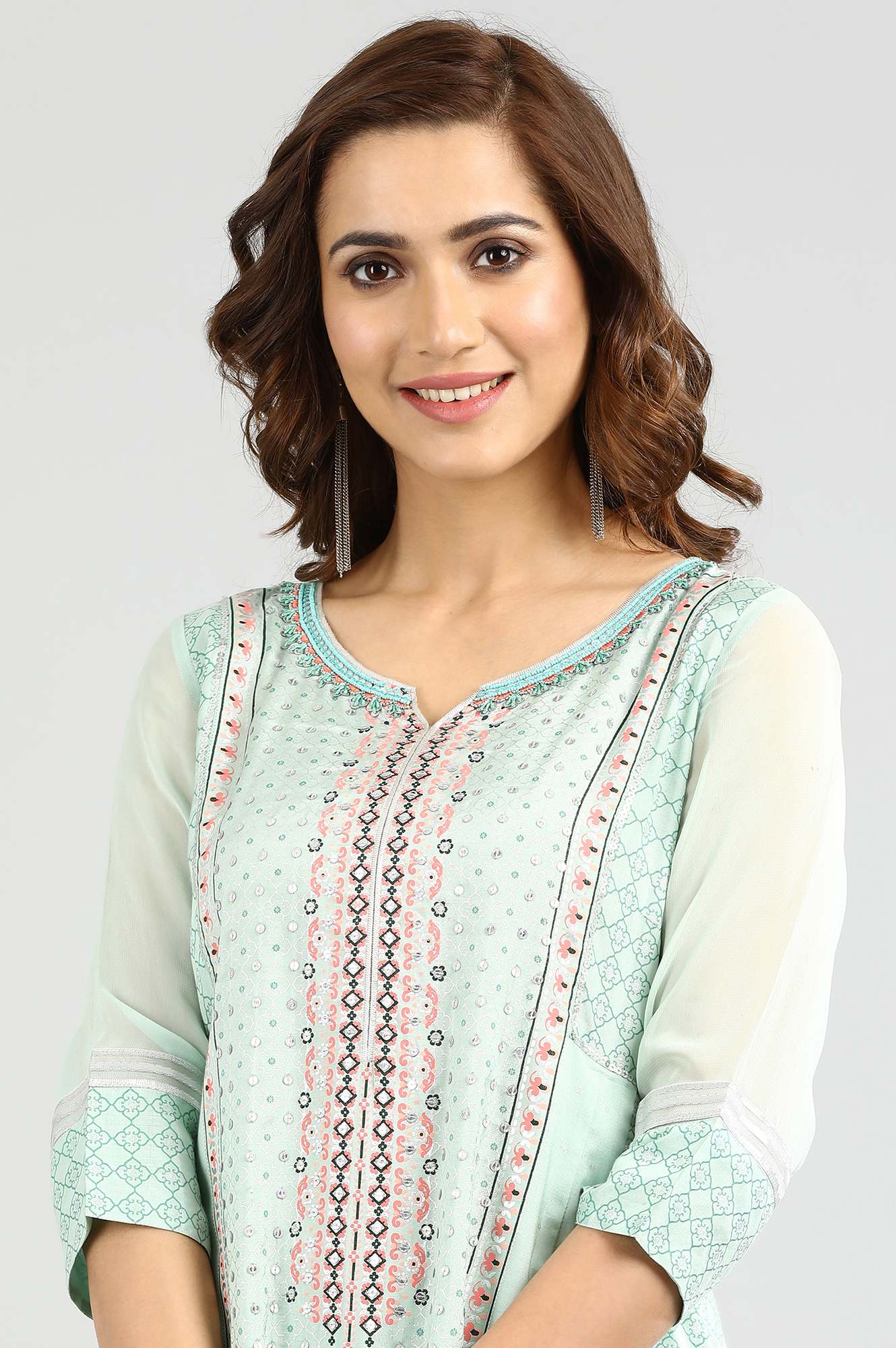 Green Round Neck Printed kurta Set