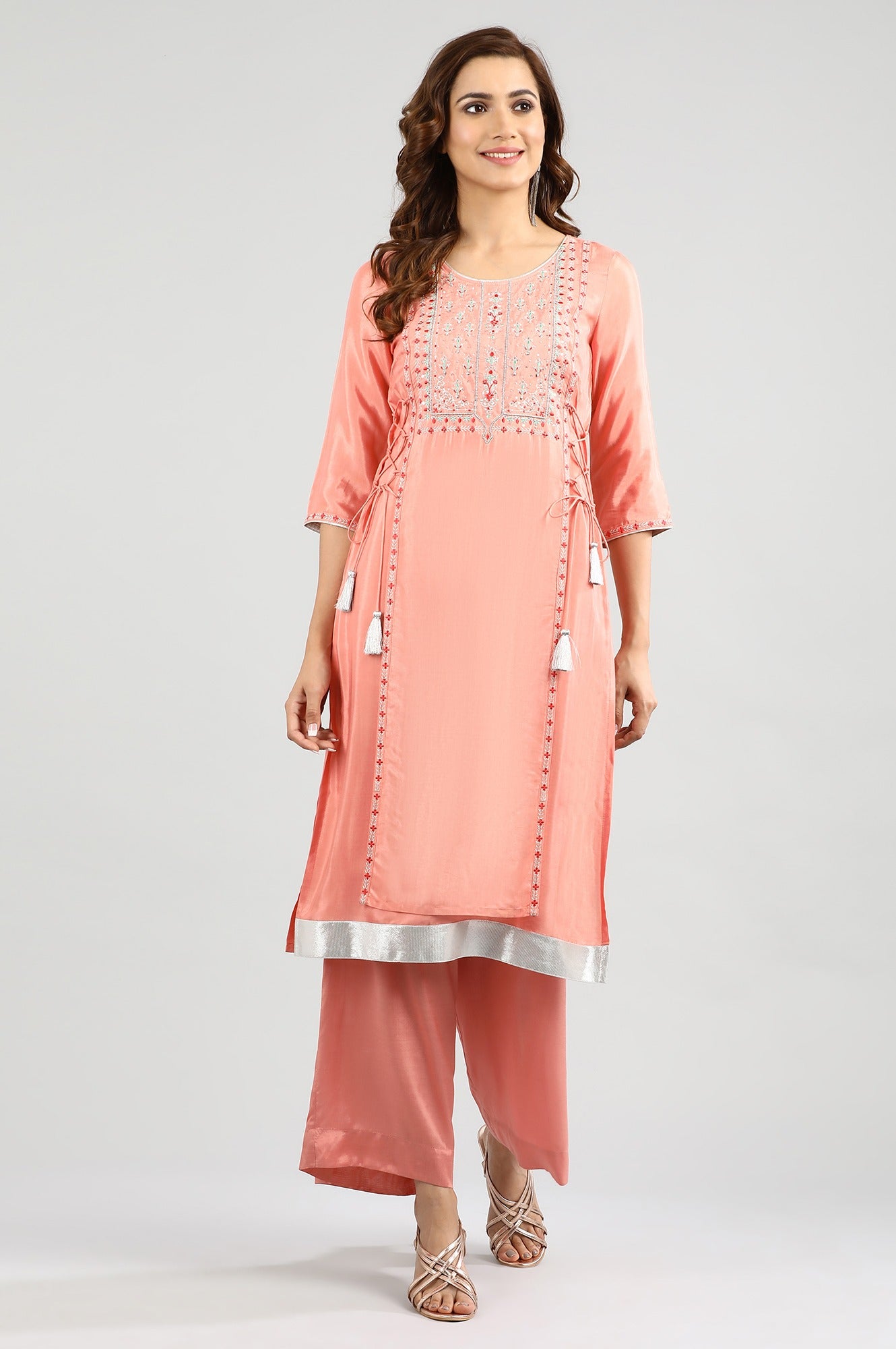 Coral Round Neck Embellished kurta Set