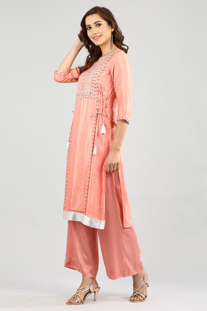 Coral Round Neck Embellished kurta Set